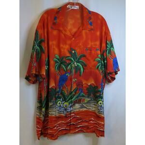 HAWAIIAN Shirt Tropical Size 4XL Men Button Down Summer Birds Orange Multi Beach